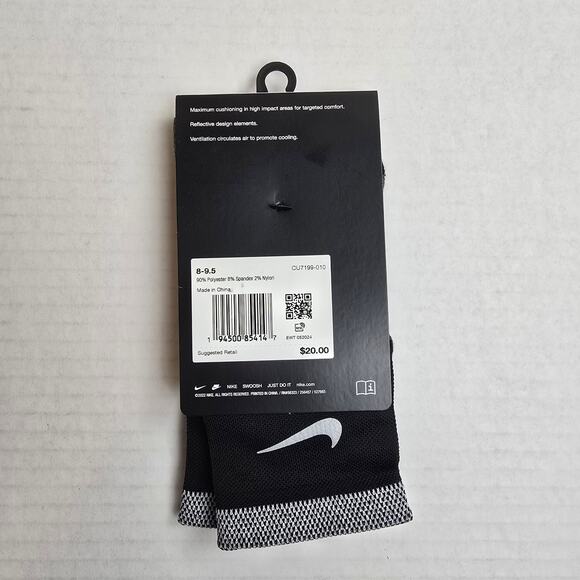 Nike Spark Running Ankle Socks Size W9.5-11/M8-9.5 Black Cushioned Dri-Fit - Picture 3 of 3